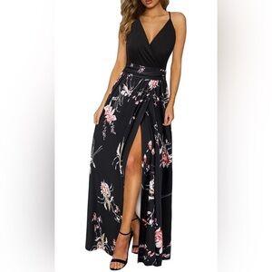 Newshows Women's Summer V Neck Spaghetti Strap Sleeveless Strap Split Maxi M-XL